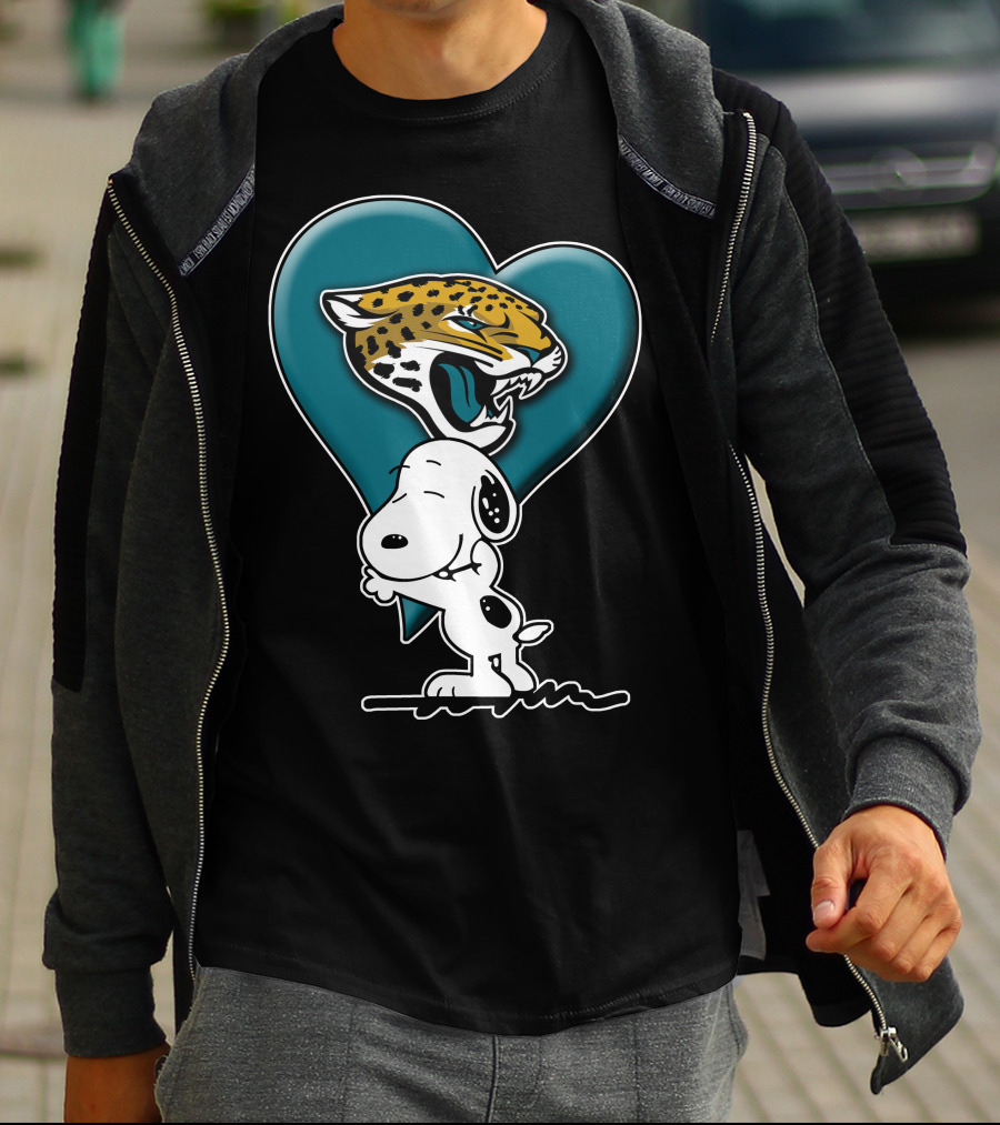 Snoopy Heart Embrace With Jacksonville Jaguars T-Shirt