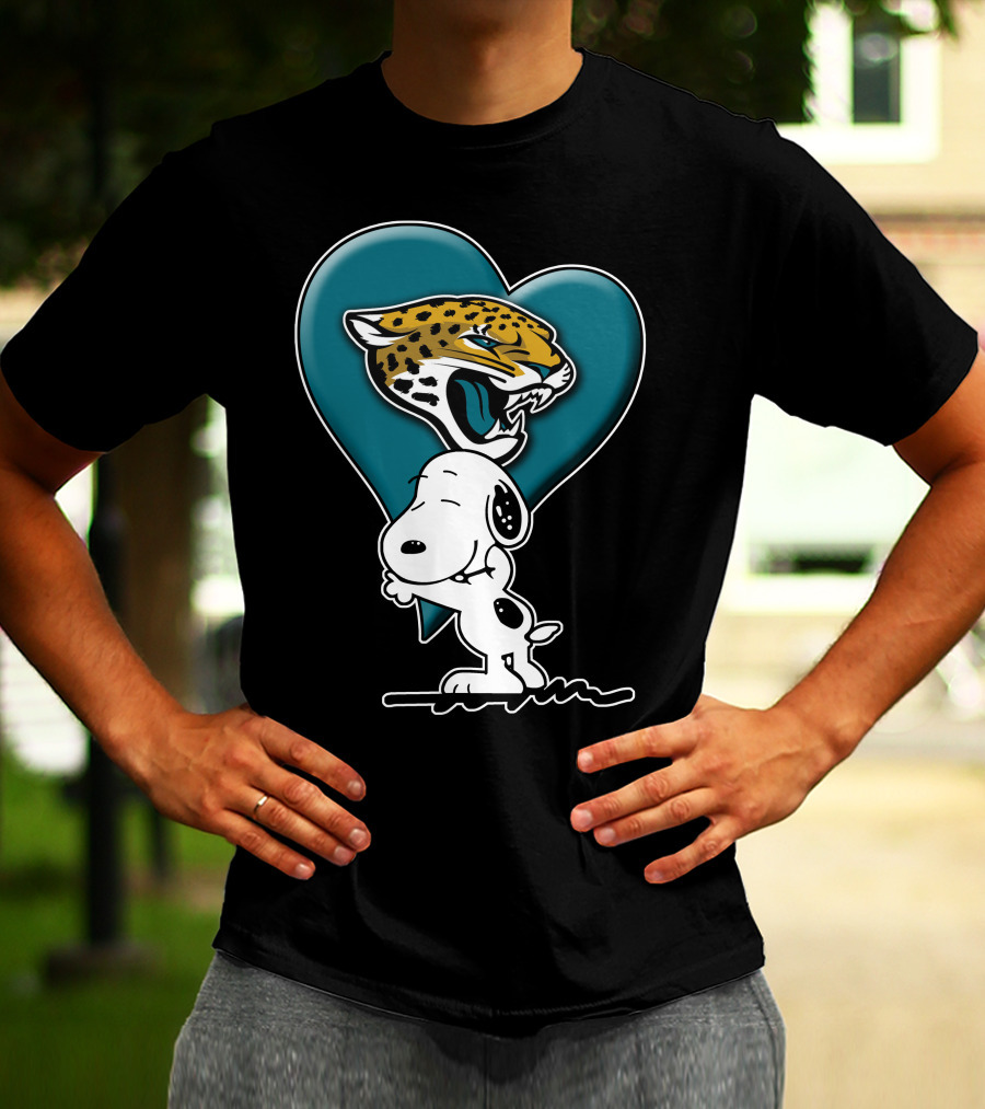 Snoopy Heart Embrace With Jacksonville Jaguars T-Shirt