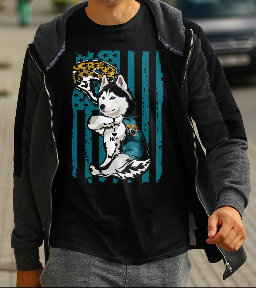 Siberian Husky Jacksonville Jaguars I Love Mom T-Shirt