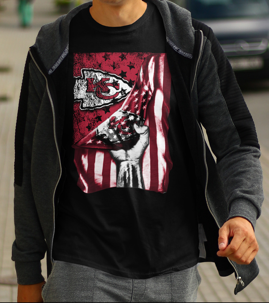 Kansas City Chiefs Flag And Stars Design With Fist T-Shirt