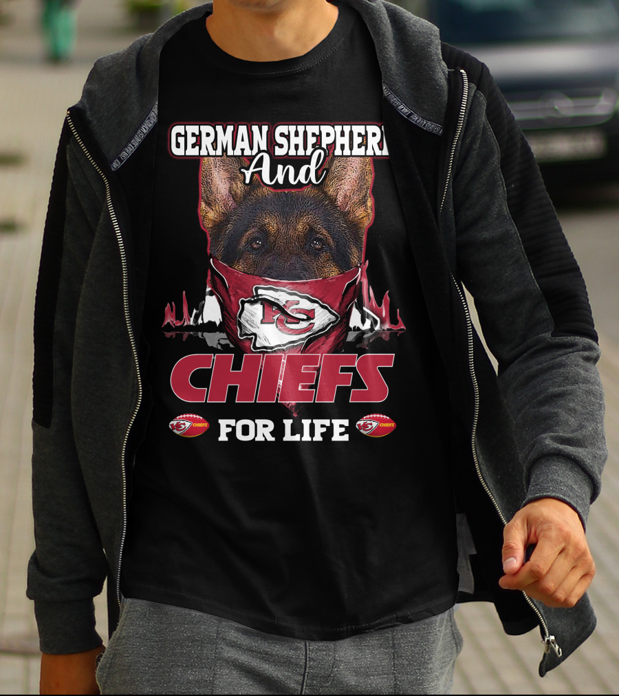 German Shepherd And Chiefs For Life Kansas City Chiefs T-Shirt