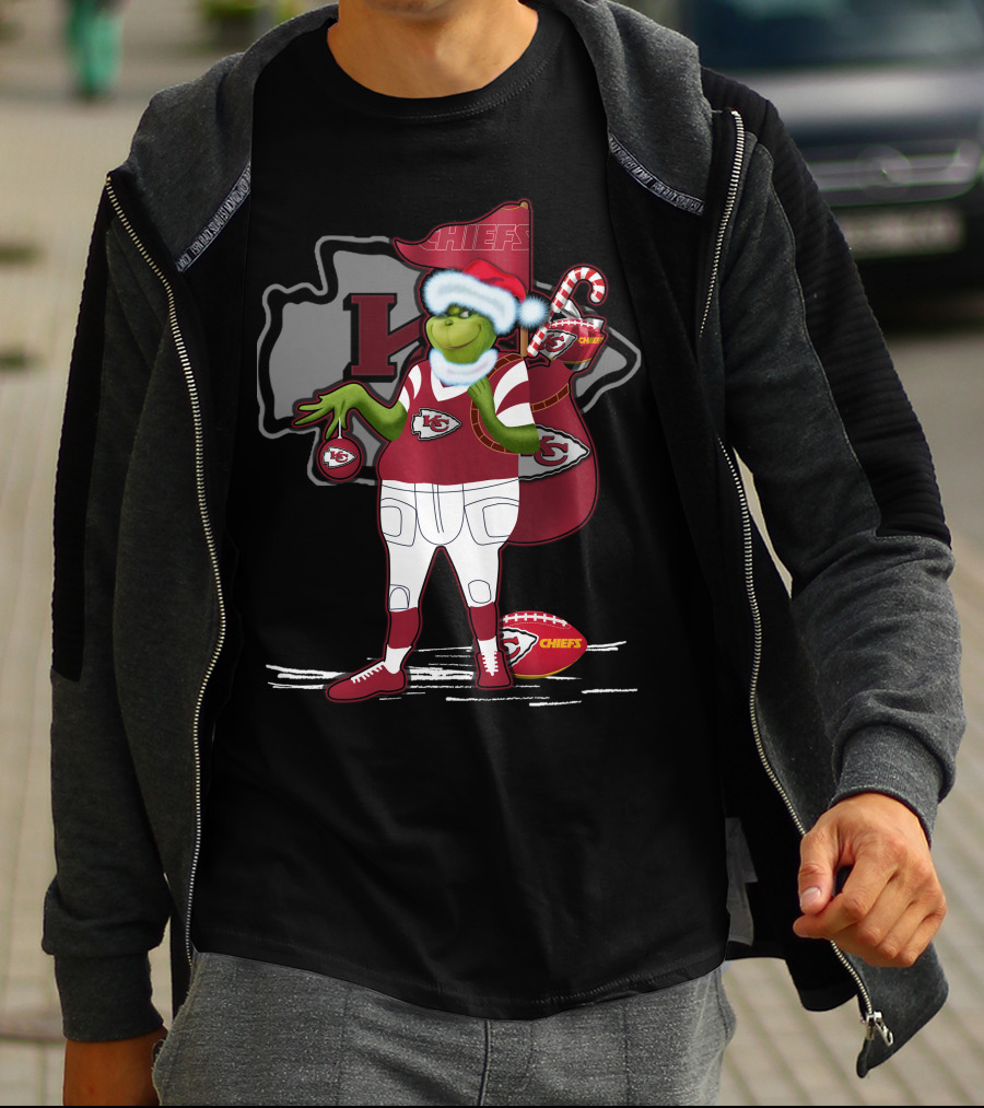 Grinchxmas Kansas City Chiefs Santa Football Holiday T-Shirt