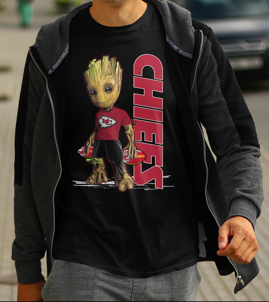 Groot Kansas City Chiefs NFL Fan Art With Chiefs T-Shirt