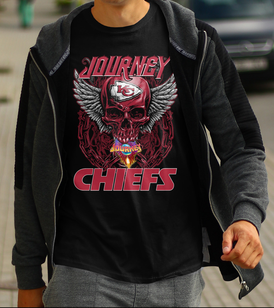 Journey Kansas City Chiefs Skull Wings Flame T-Shirt