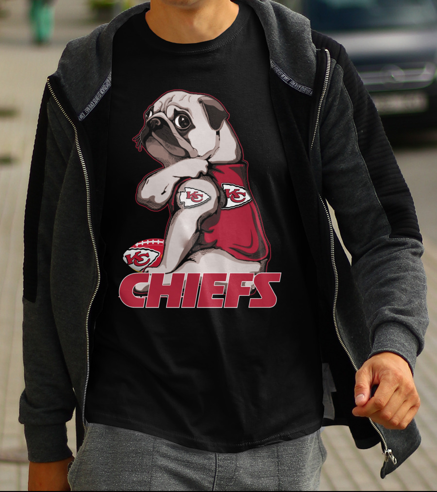 Pug KC Chiefs Football Fan Mascot T-Shirt