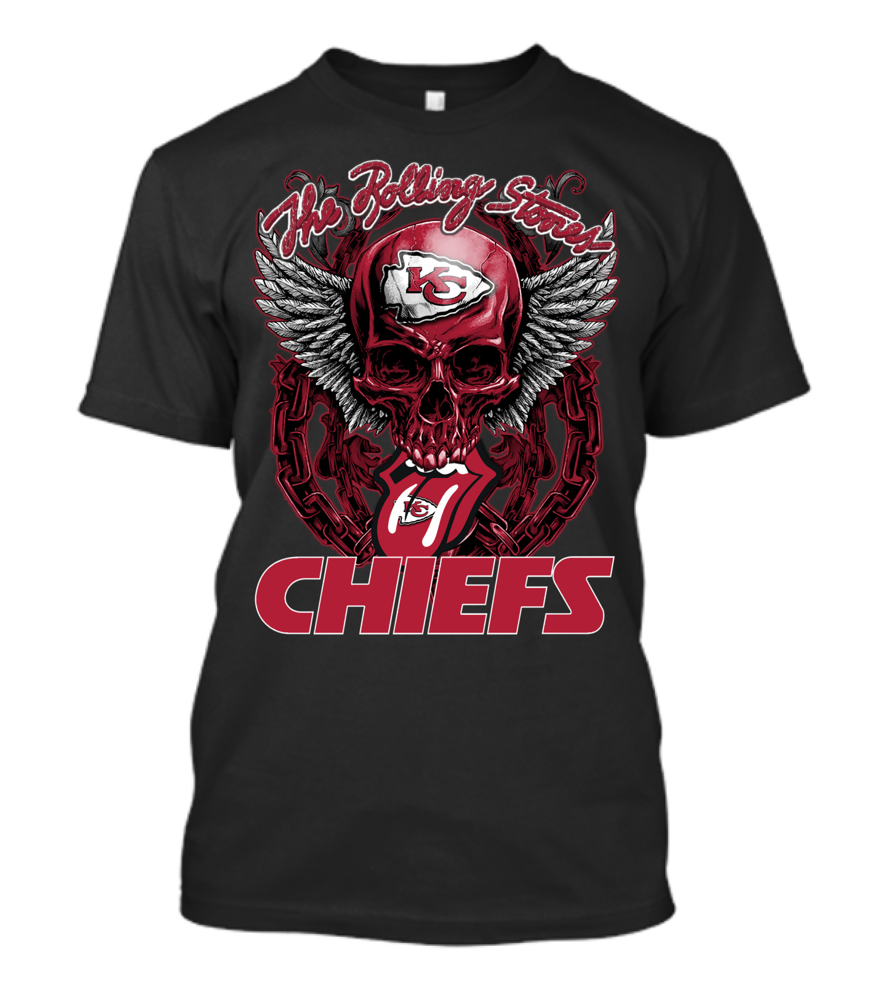 The Rolling Stones Skull Kansas City Chiefs Logo Wings Chiefs T-Shirt