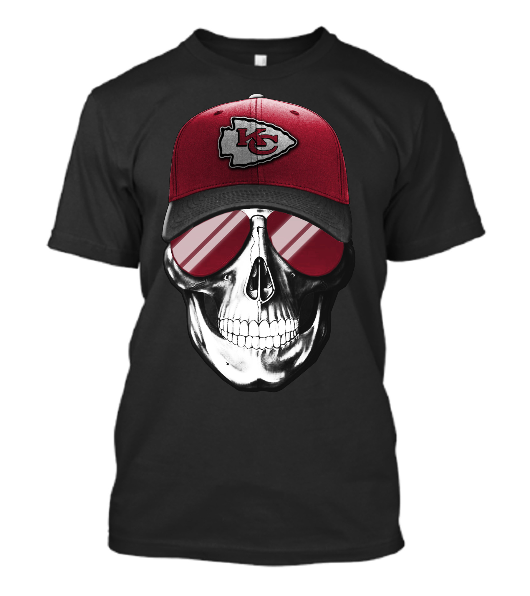 Skull With Kansas City Chiefs Hat And Sunglasses T-Shirt