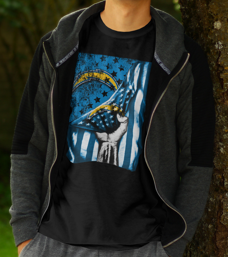 Los Angeles Chargers American Flag Fist Power Stars T-Shirt