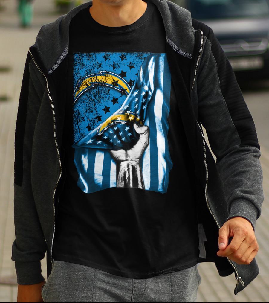 Los Angeles Chargers American Flag Fist Power Stars T-Shirt
