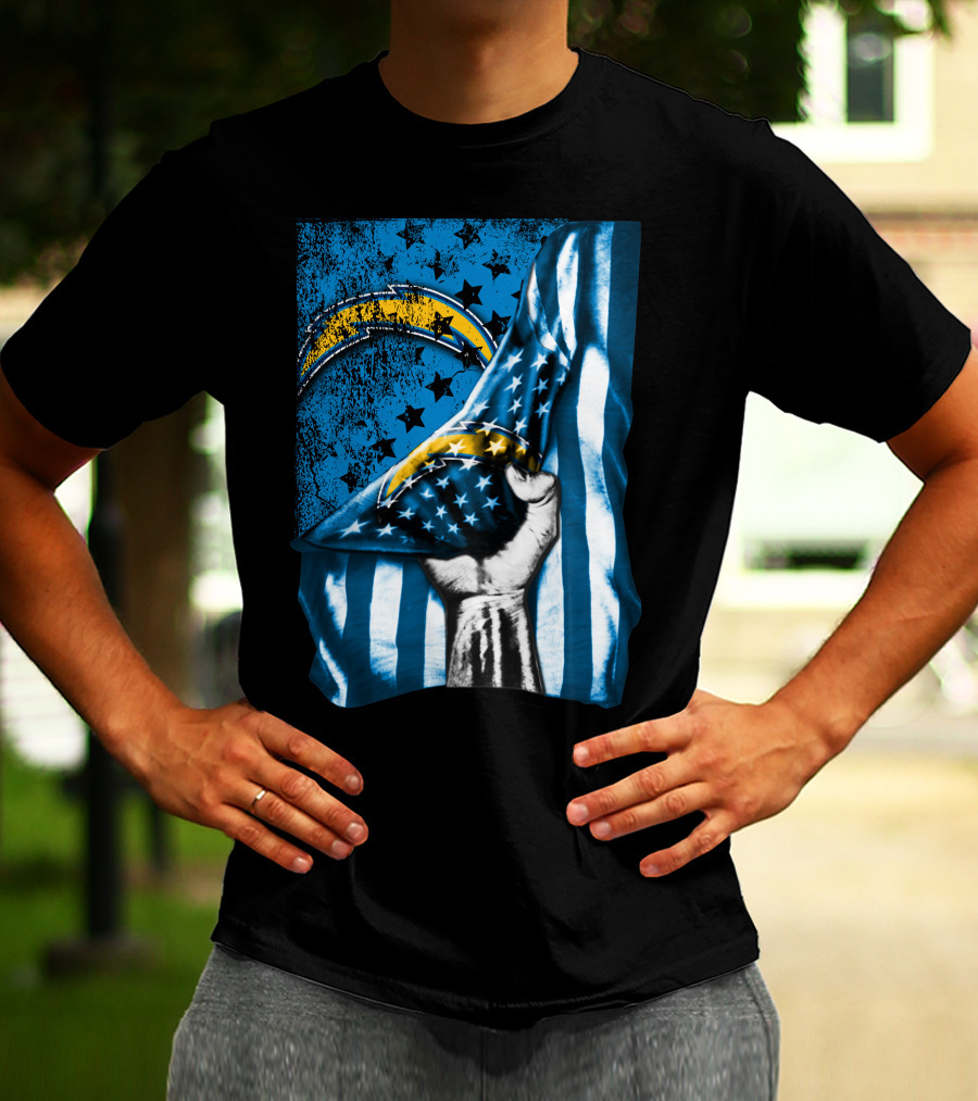 Los Angeles Chargers American Flag Fist Power Stars T-Shirt