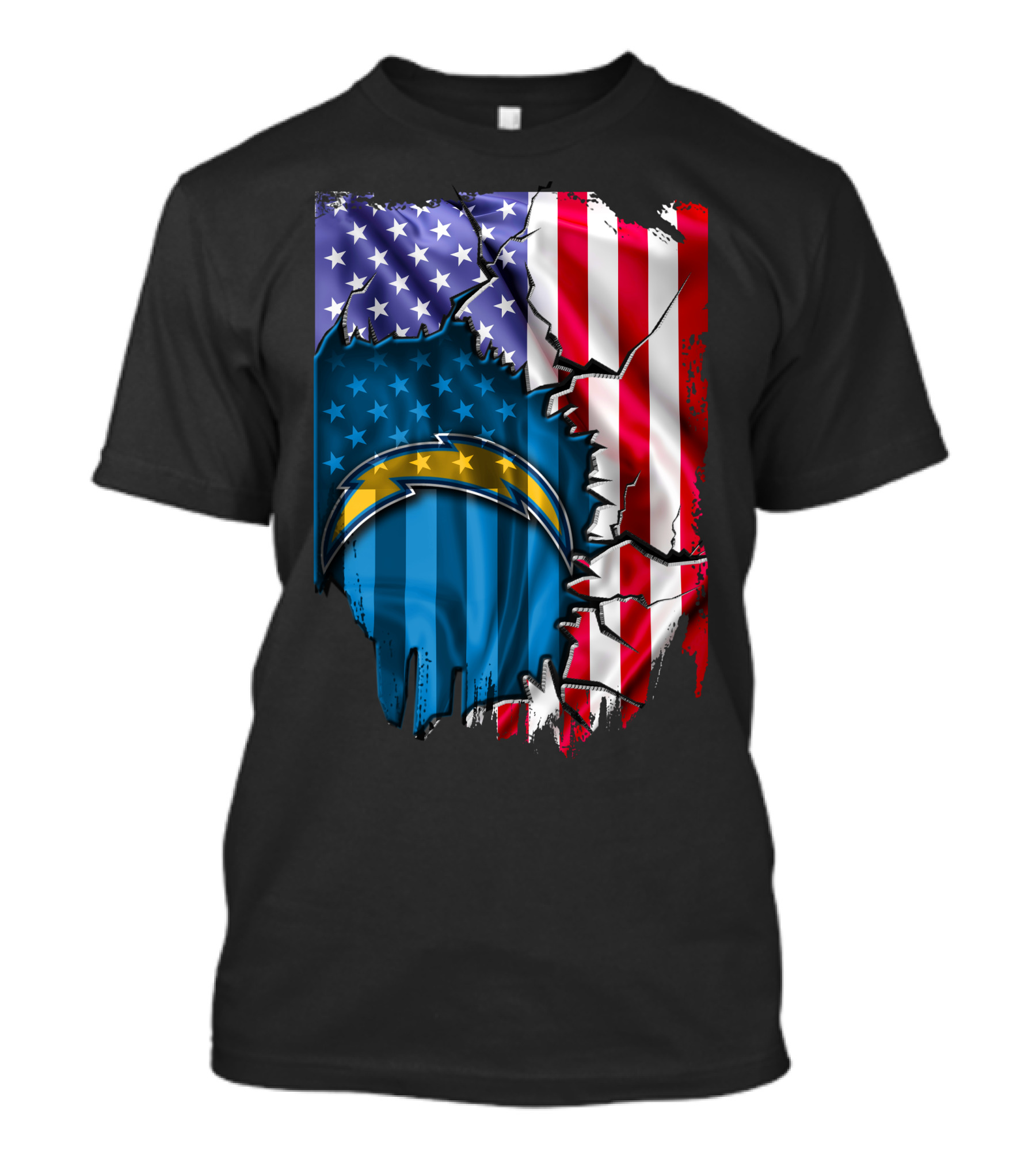 American Flag Los Angeles Chargers Logo Fusion T-Shirt