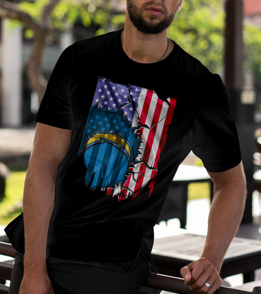 American Flag Los Angeles Chargers Logo Fusion T-Shirt