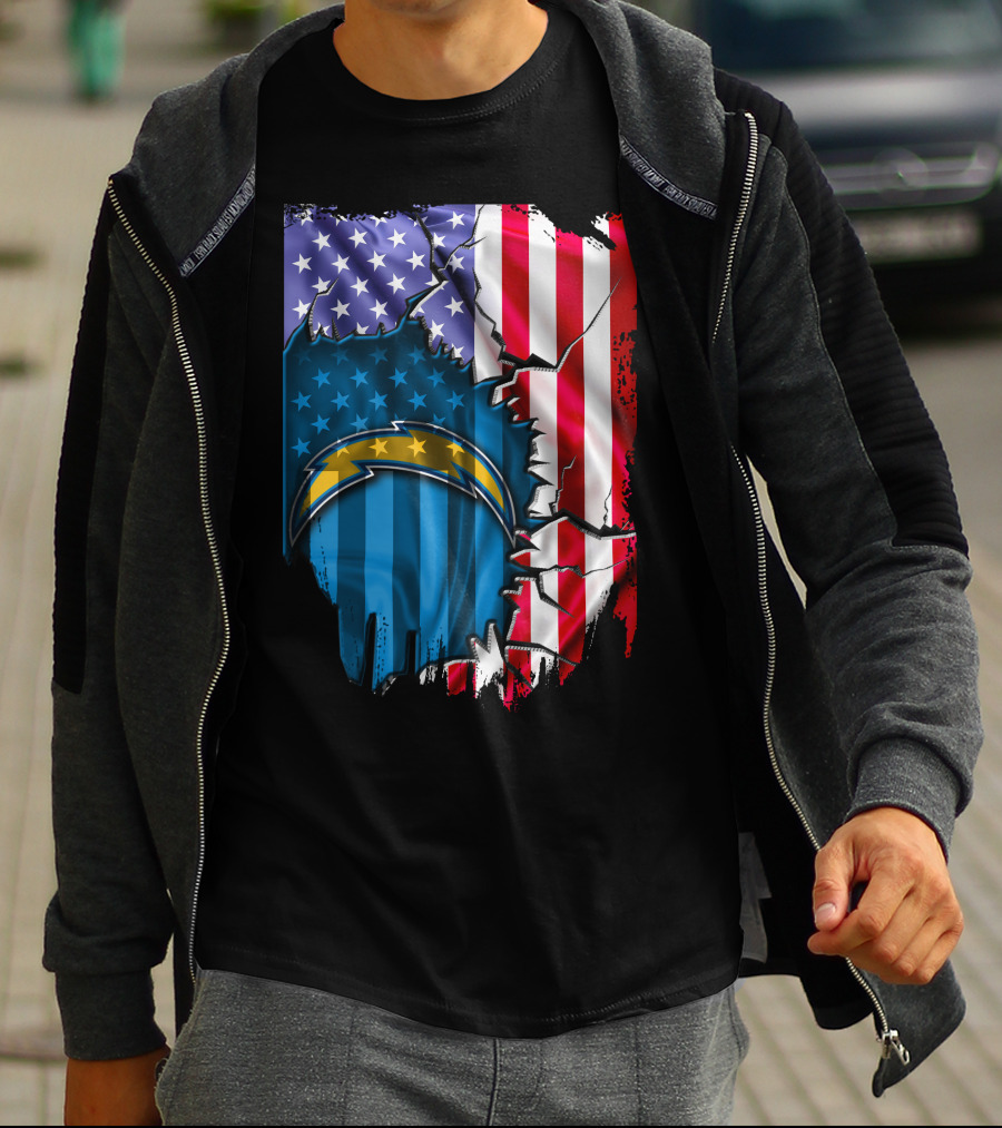 American Flag Los Angeles Chargers Logo Fusion T-Shirt