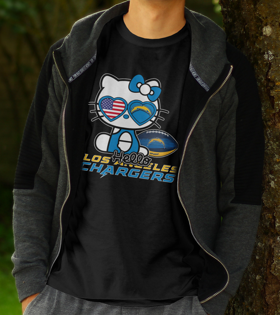 Hello Kitty Los Angeles Chargers Football American Flag Hearts T-Shirt