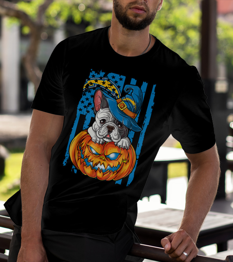 Hlw Bulldog Halloween Pumpkin Los Angeles Chargers Stars Hat T-Shirt