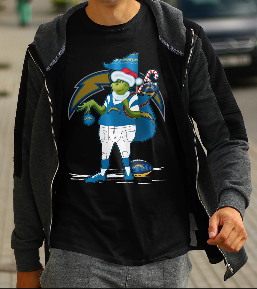Grinchxmas Los Angeles Chargers Santa Hat Football Character T-Shirt