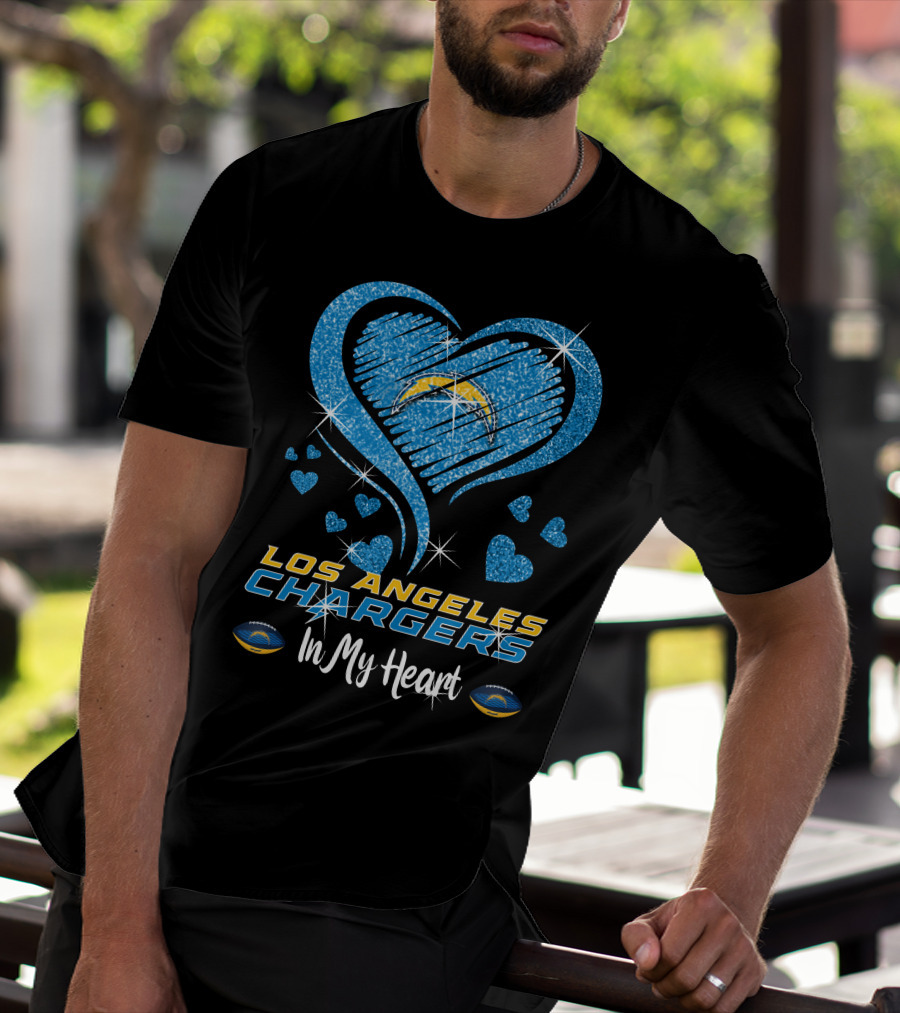 Los Angeles Chargers In My Heart Sparkling Blue Heart T-Shirt