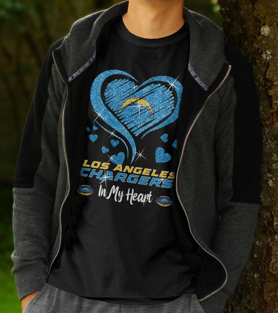 Los Angeles Chargers In My Heart Sparkling Blue Heart T-Shirt