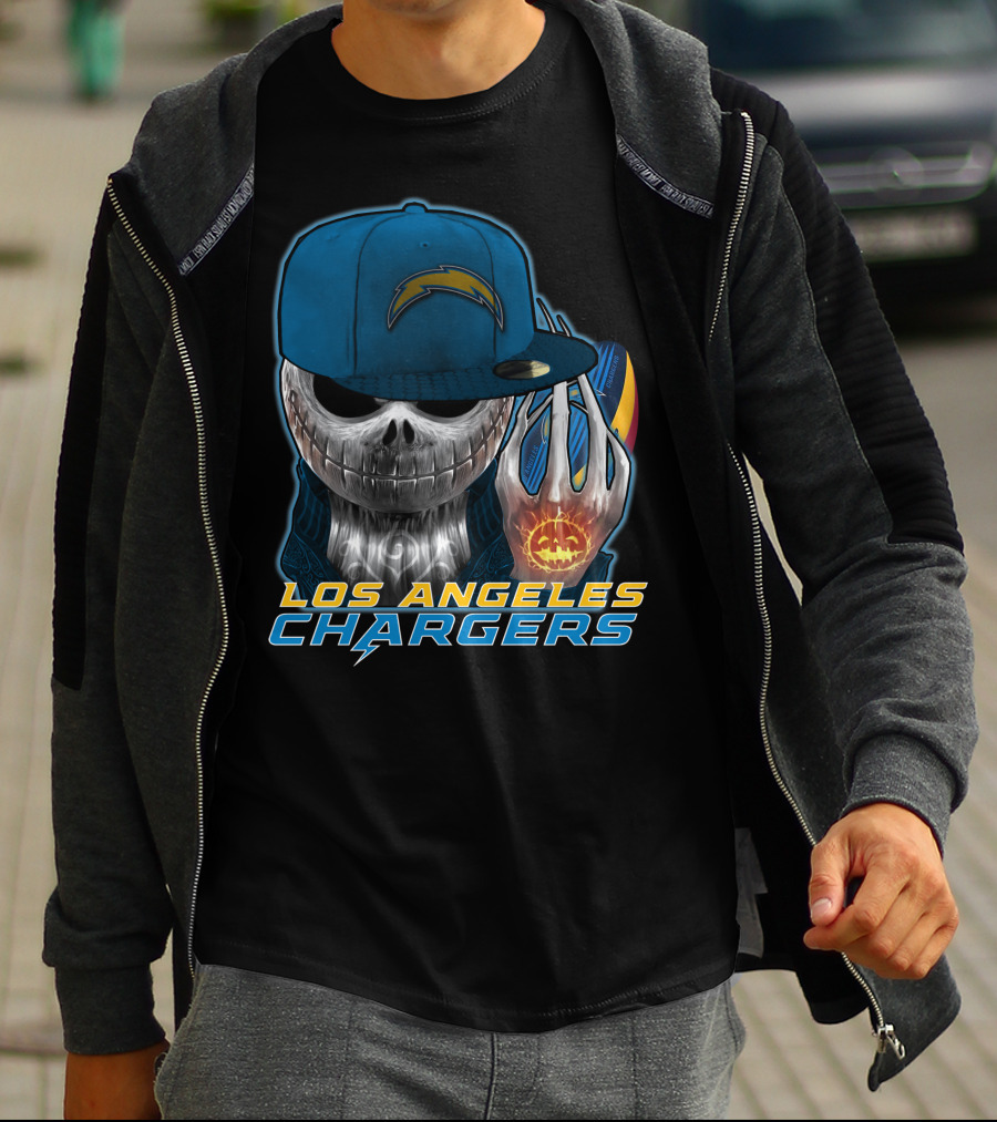 Jackskull Pumpkin Los Angeles Chargers T-Shirt