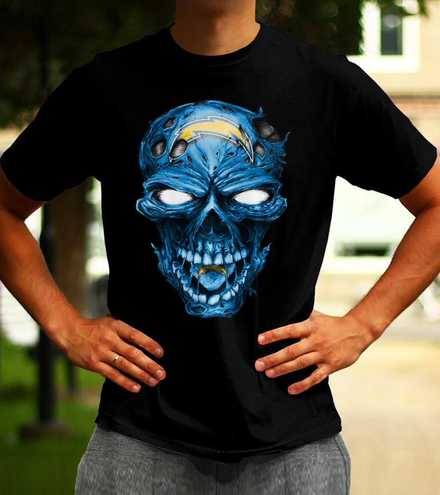 Skull Los Angeles Chargers Lightning Bolt Blue Halloween T-Shirt