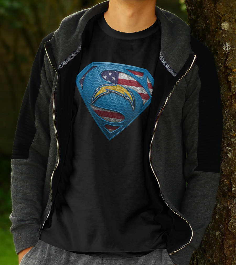 Los Angeles Chargers Superman Logo American Flag T-Shirt
