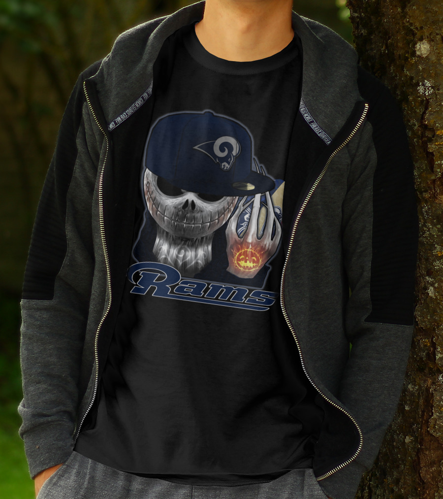 Jackskull Los Angeles Rams Halloween Skull Cap Football T-Shirt
