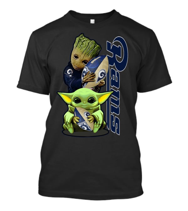 Groot And Baby Yoda With Rams Football Los Angeles Grzd T-Shirt