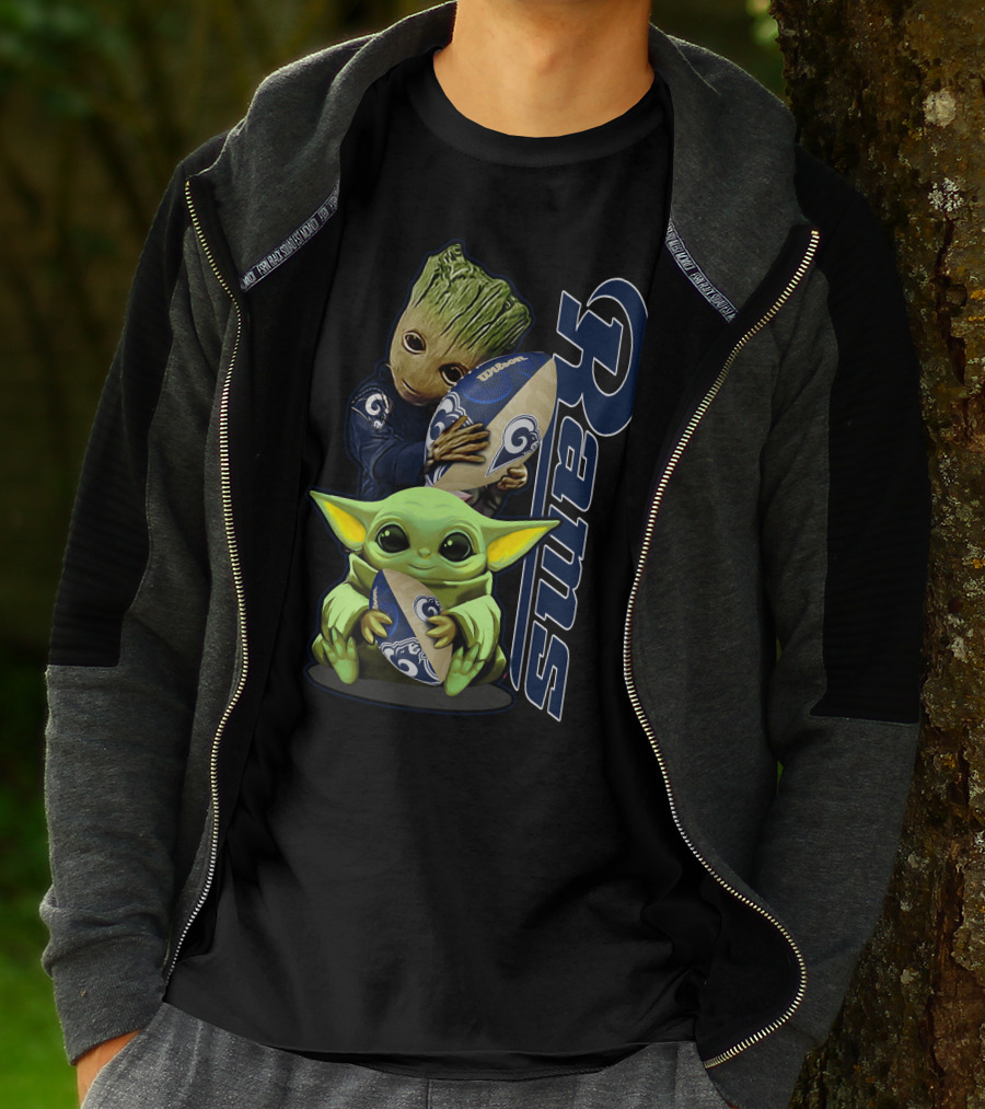 Groot And Baby Yoda With Rams Football Los Angeles Grzd T-Shirt