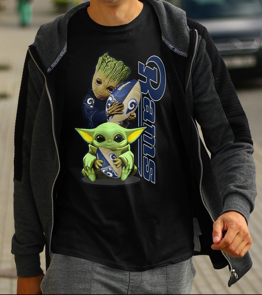 Groot And Baby Yoda With Rams Football Los Angeles Grzd T-Shirt