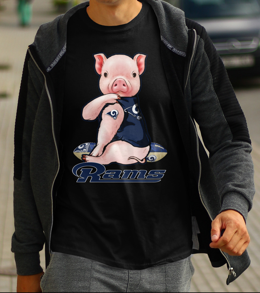 Pig In Los Angeles Rams Jersey With Football T-Shirt