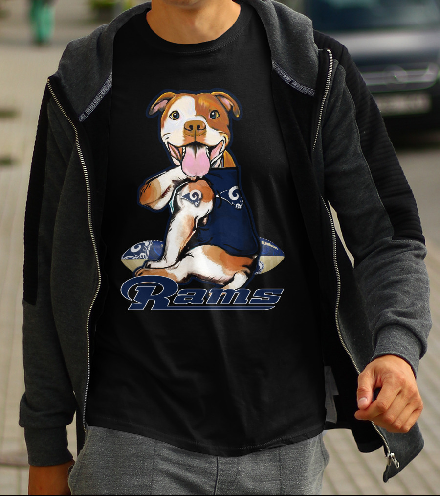Pittbull Los Angeles Rams Cute Mascot Playful Dog Football Fan T-Shirt