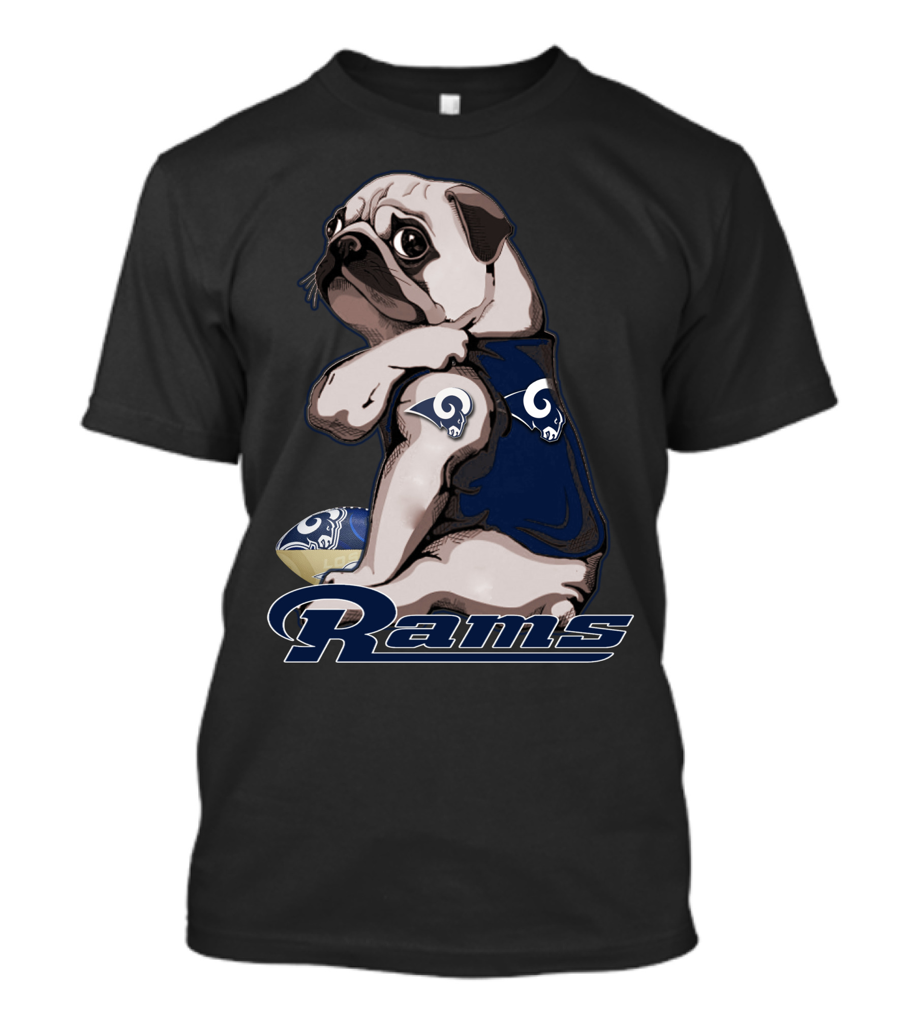 Pug Rams Football Team Fan T-Shirt