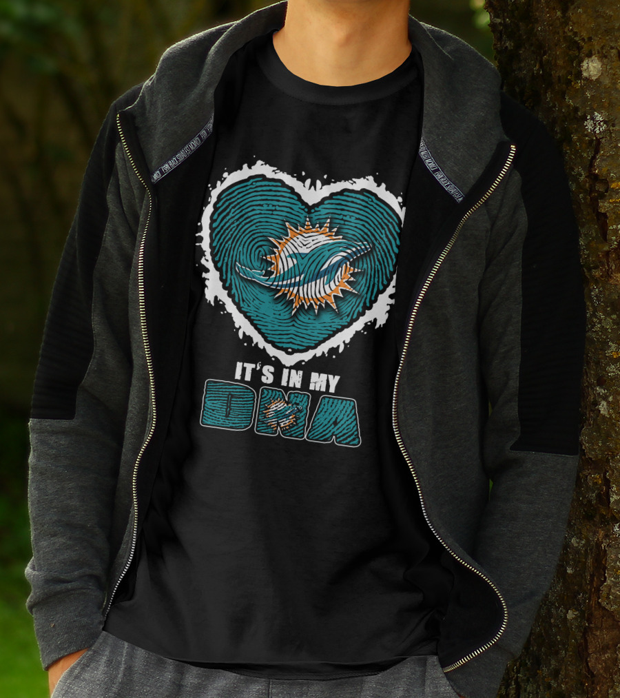 It's In My DNA Miami Dolphins Heart Fingerprint T-Shirt