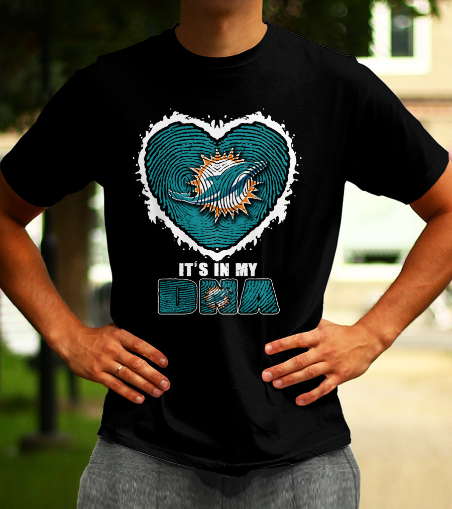 It's In My DNA Miami Dolphins Heart Fingerprint T-Shirt