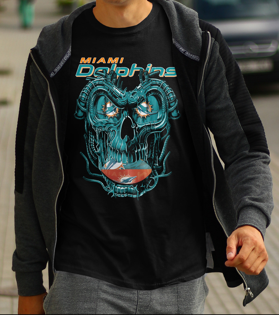 Miami Dolphins Dragonskull Fusion Football T-Shirt