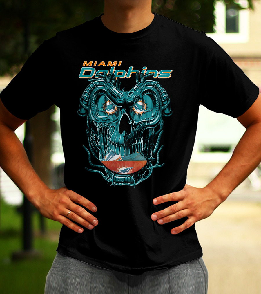 Miami Dolphins Dragonskull Fusion Football T-Shirt