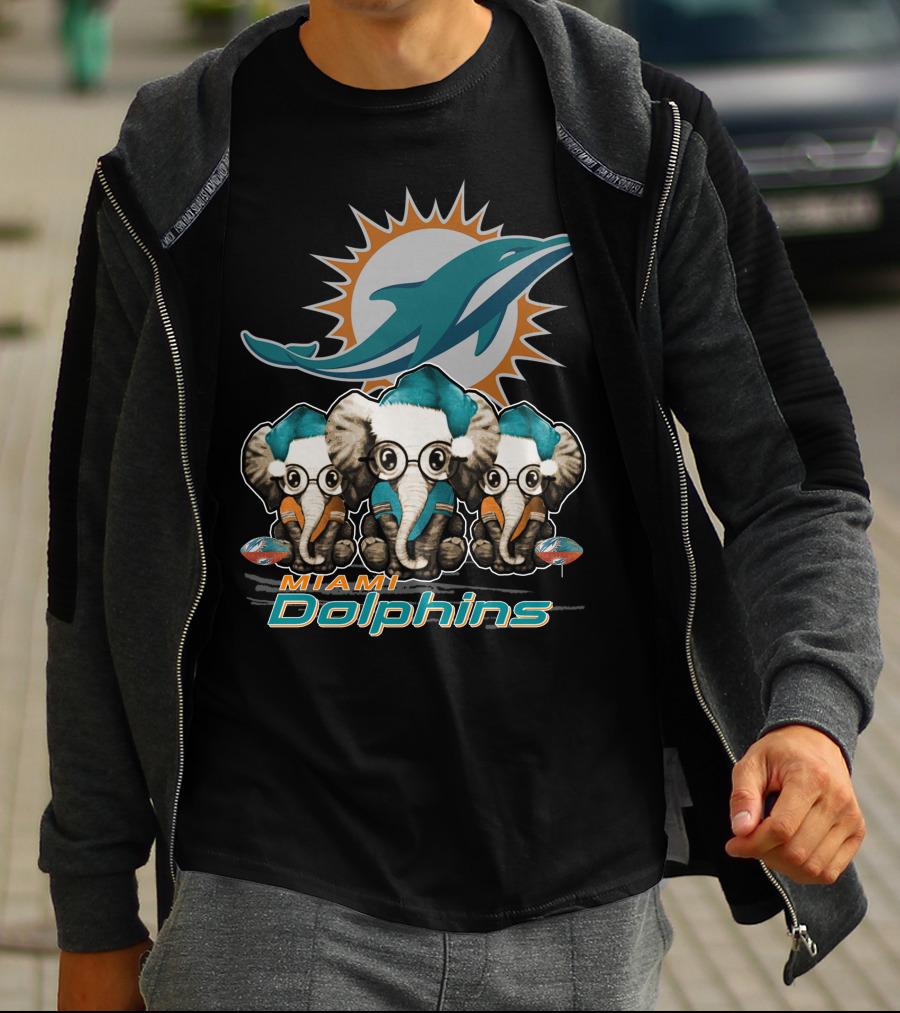 Miami Dolphins Christmas Elephants T-Shirt