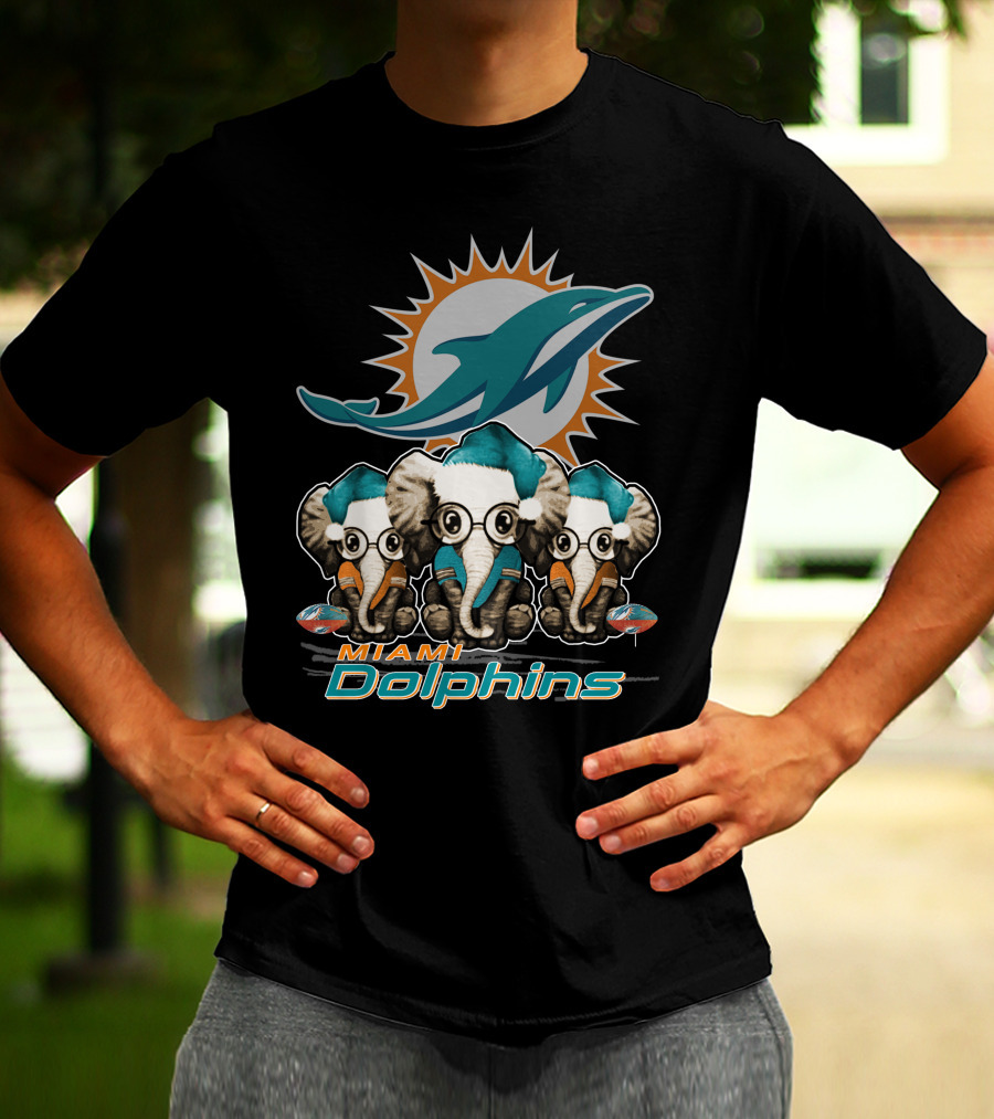 Miami Dolphins Christmas Elephants T-Shirt