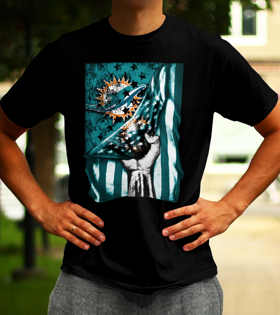 Miami Dolphins American Flag Fist T-Shirt