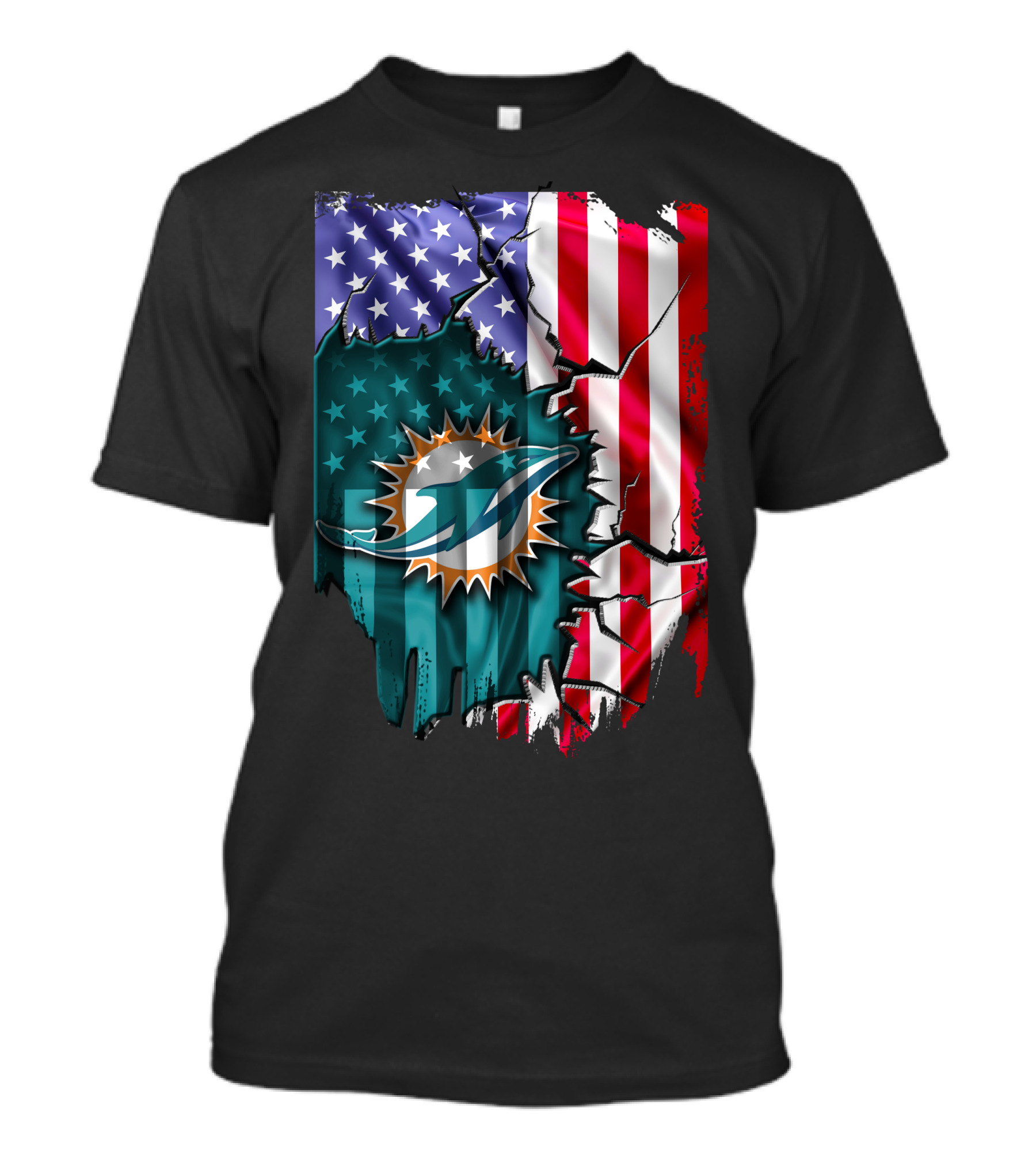USA Flag Miami Dolphins Logo Cracked Effect T-Shirt