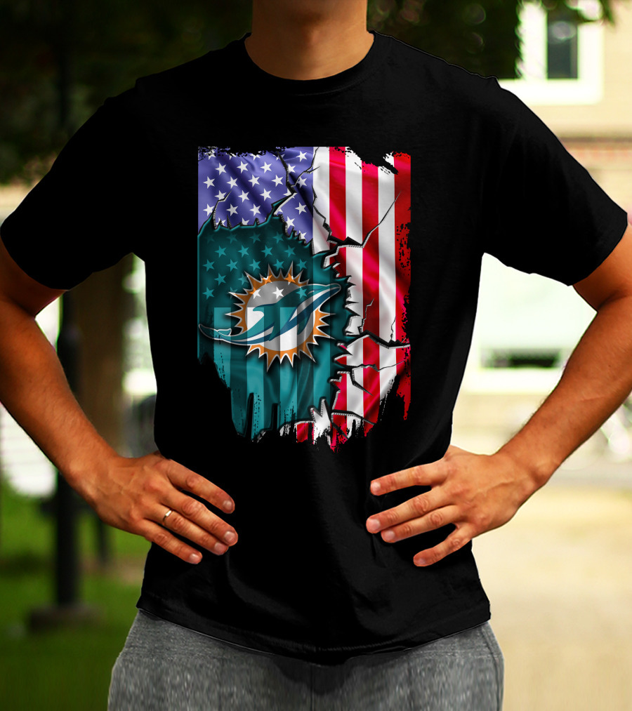 USA Flag Miami Dolphins Logo Cracked Effect T-Shirt