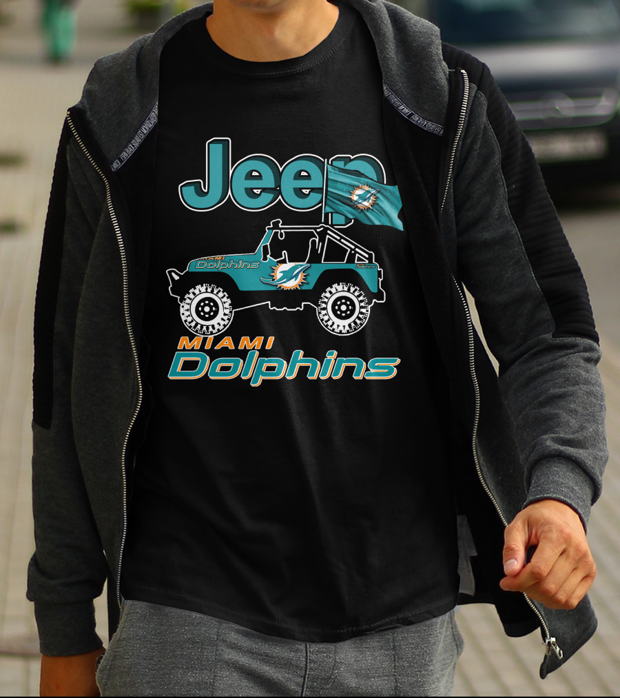 Jeep Miami Dolphins Flag Logo Off-Road Vehicle T-Shirt