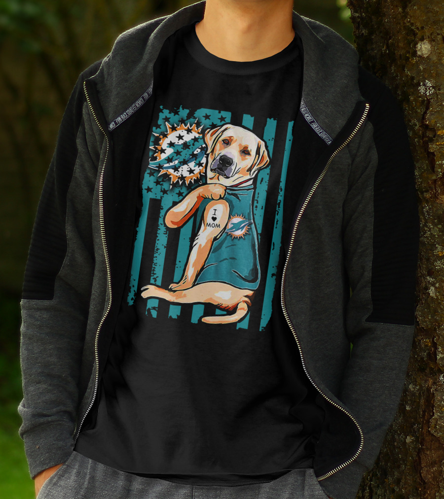 Labrador Retriever Miami Dolphins I Love Mom T-Shirt