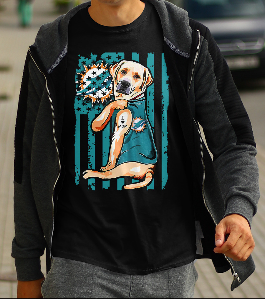 Labrador Retriever Miami Dolphins I Love Mom T-Shirt
