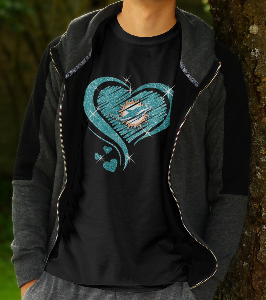Heart Diamond Miami Dolphins Sparkling T-Shirt