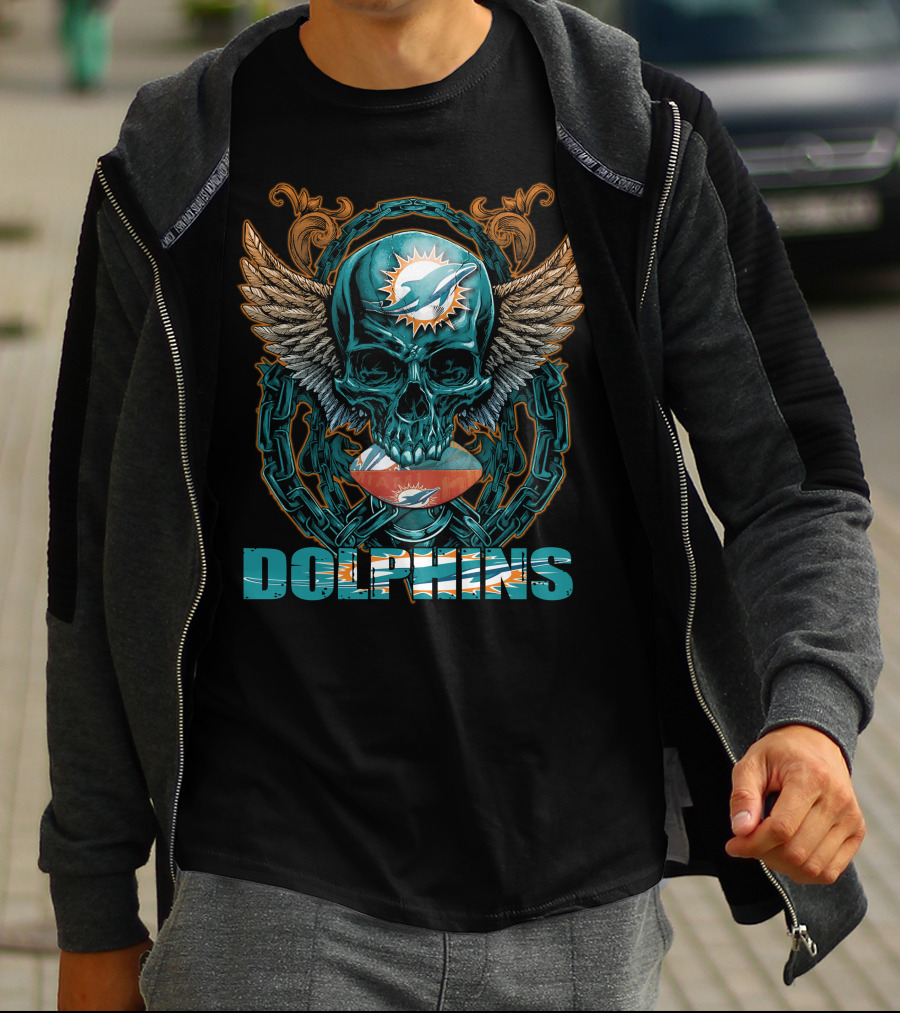 Dolphins Skullfb Miami Dolphins Winged Skull T-Shirt