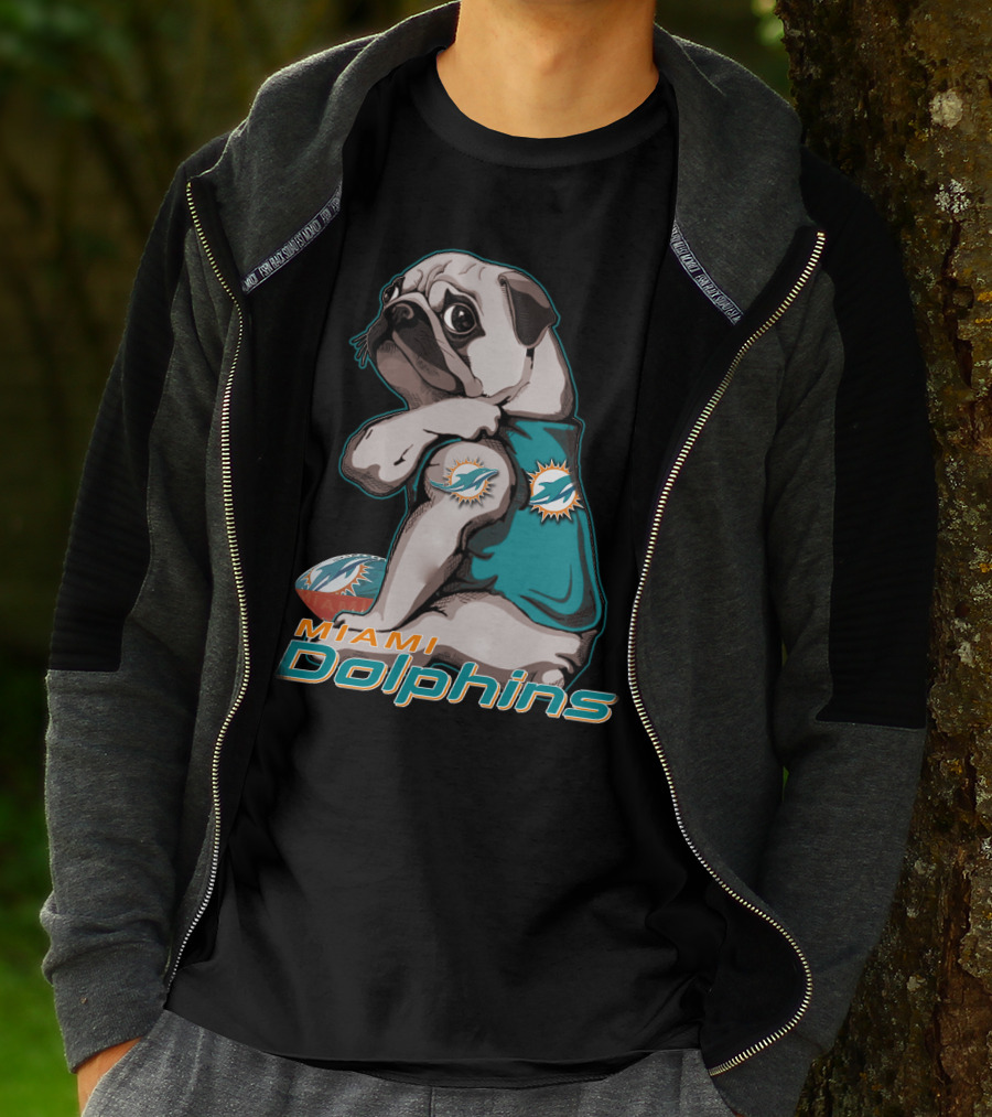Miami Dolphins Pug Football T-Shirt
