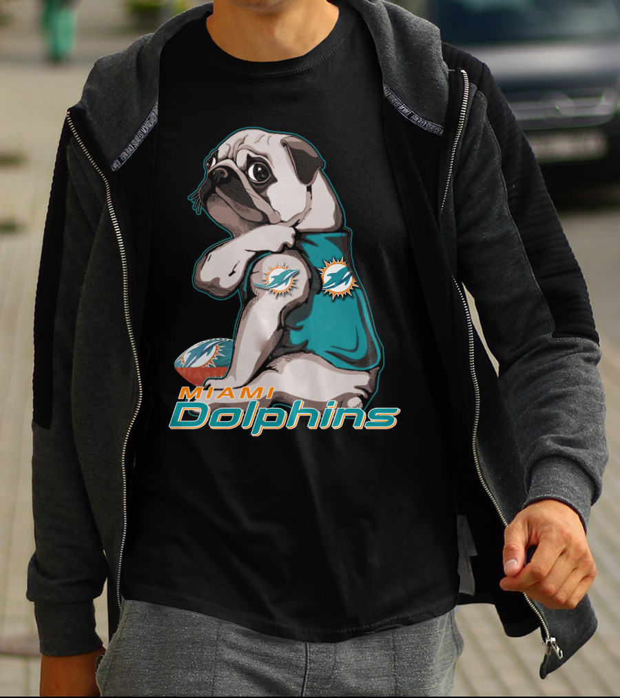 Miami Dolphins Pug Football T-Shirt