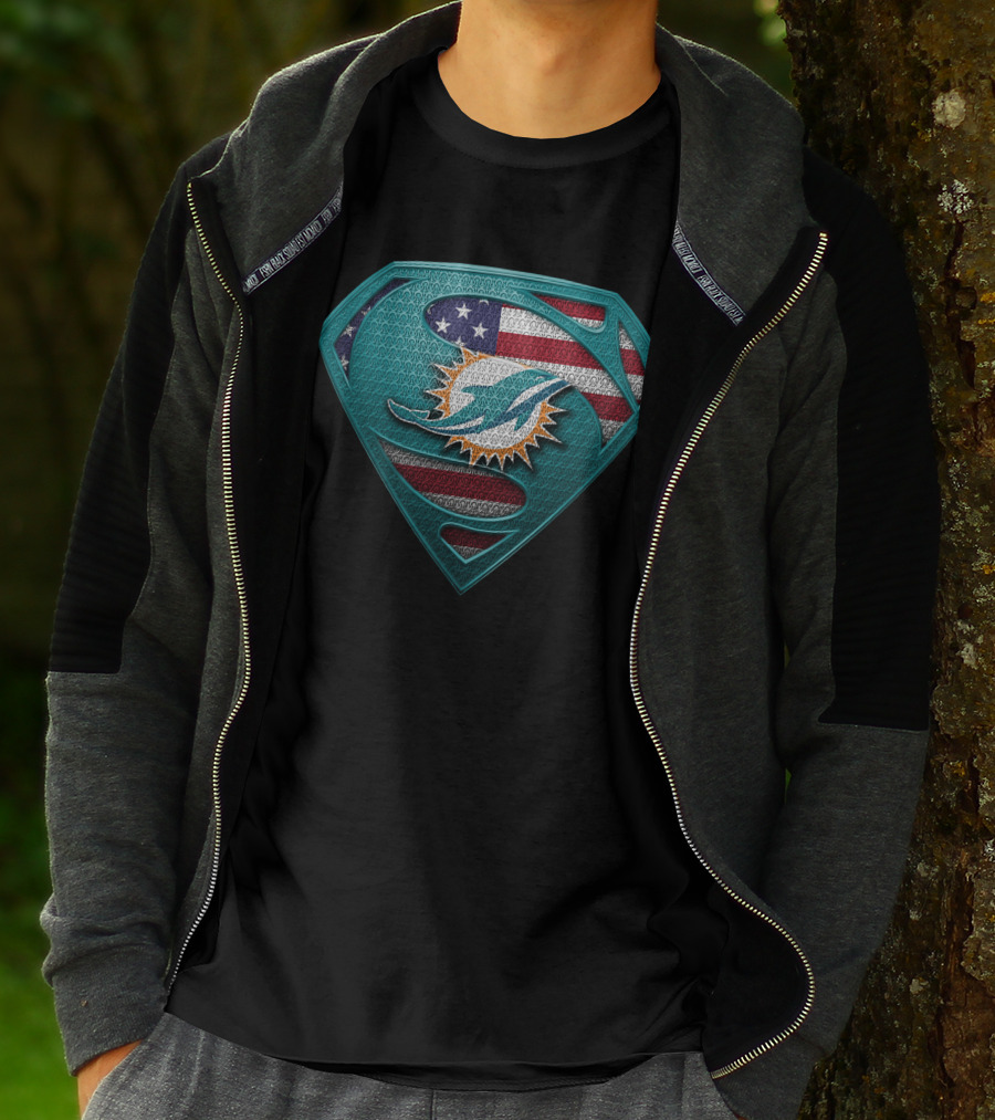 Miami Dolphins American Flag Superman T-Shirt