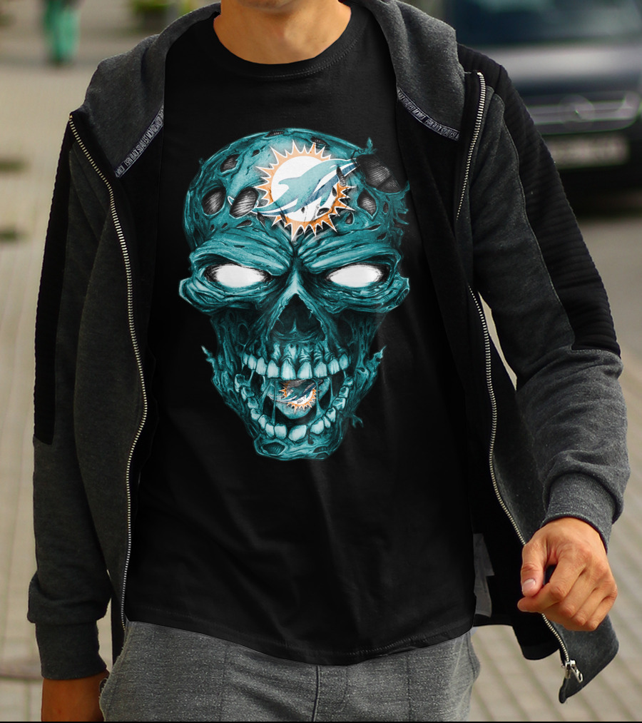 Skull Miami Dolphins Zombie Head T-Shirt